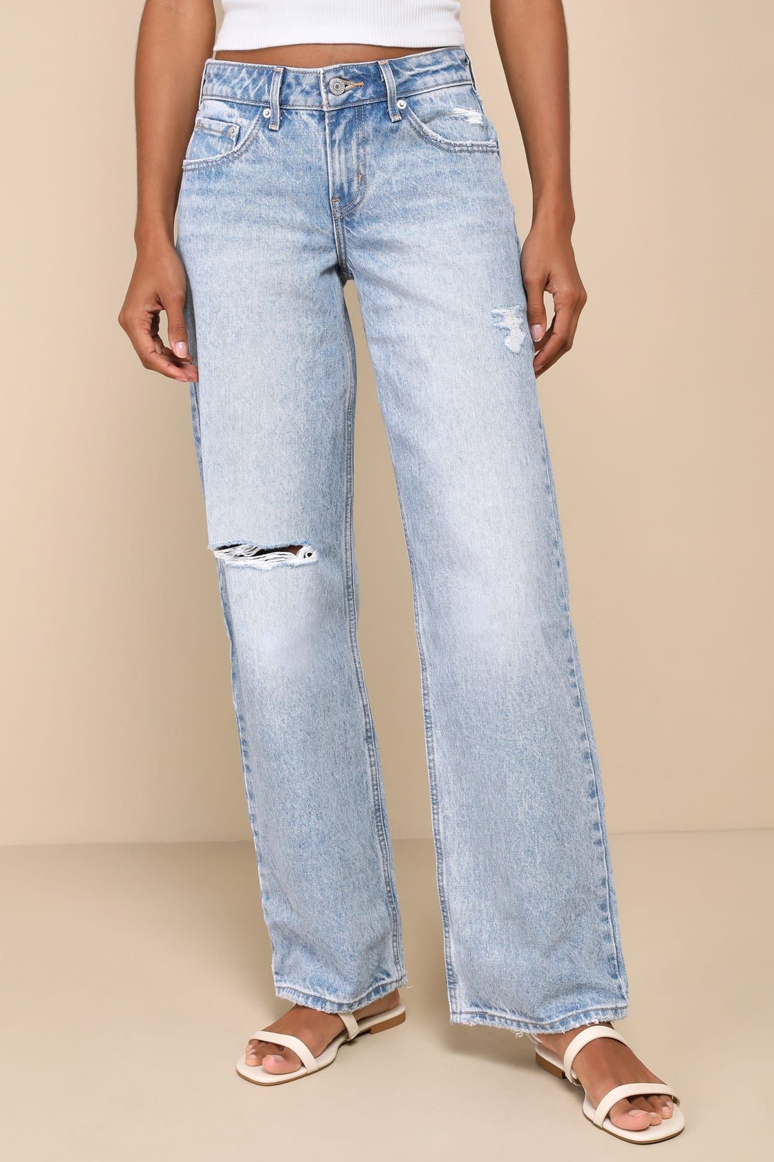 Low Loose Light Wash Distressed Low-Rise Wide-Leg Jeans | Lulus
