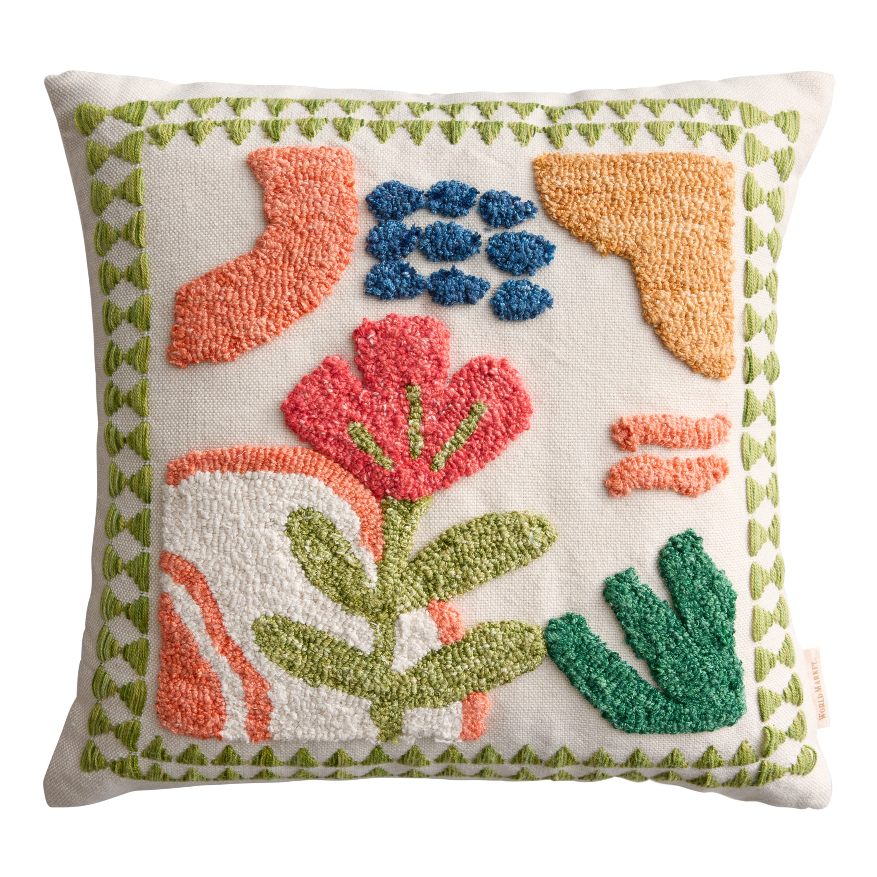 Red Flower Abstract Embroidered Indoor Outdoor Throw Pillow | World Market