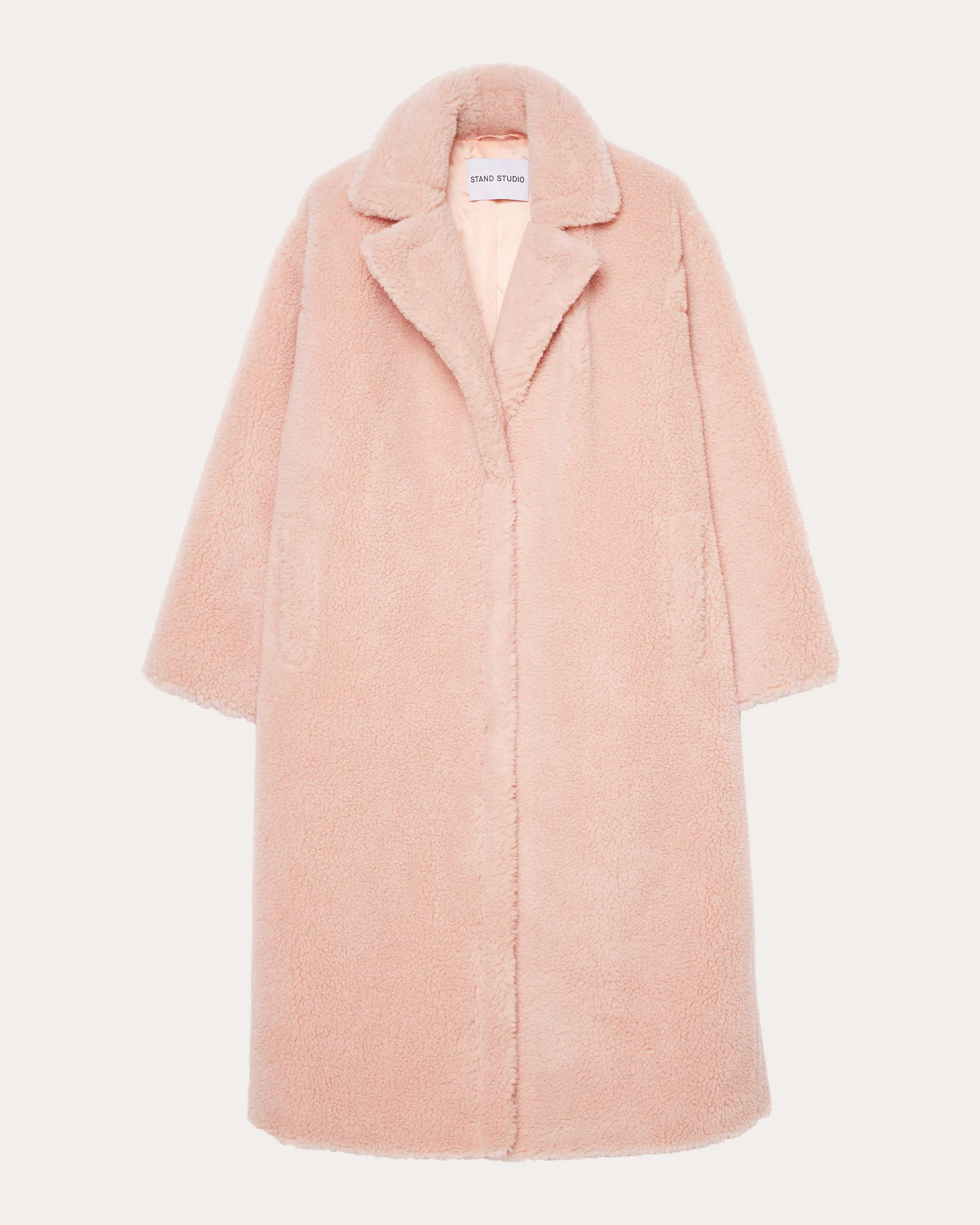 Stand Studio Women's Maria Faux Shearling Coat in Pale Blush Wool/Polyester/Acrylic | Olivela