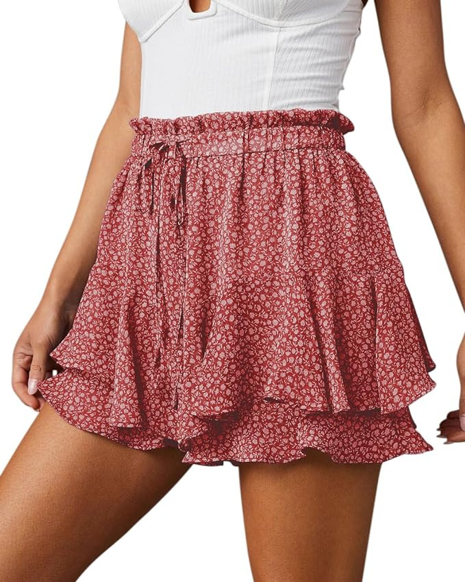 Aoudery Flowy Shorts for Women Casual Boho Floral Skorts Ruffle Mini Skirts Running Tennis Butter... | Amazon (US)