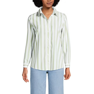 Lands' End Women's Petite No Iron Button Front Shirt - 12 - White/Winter Pear Quad Stripe | Target