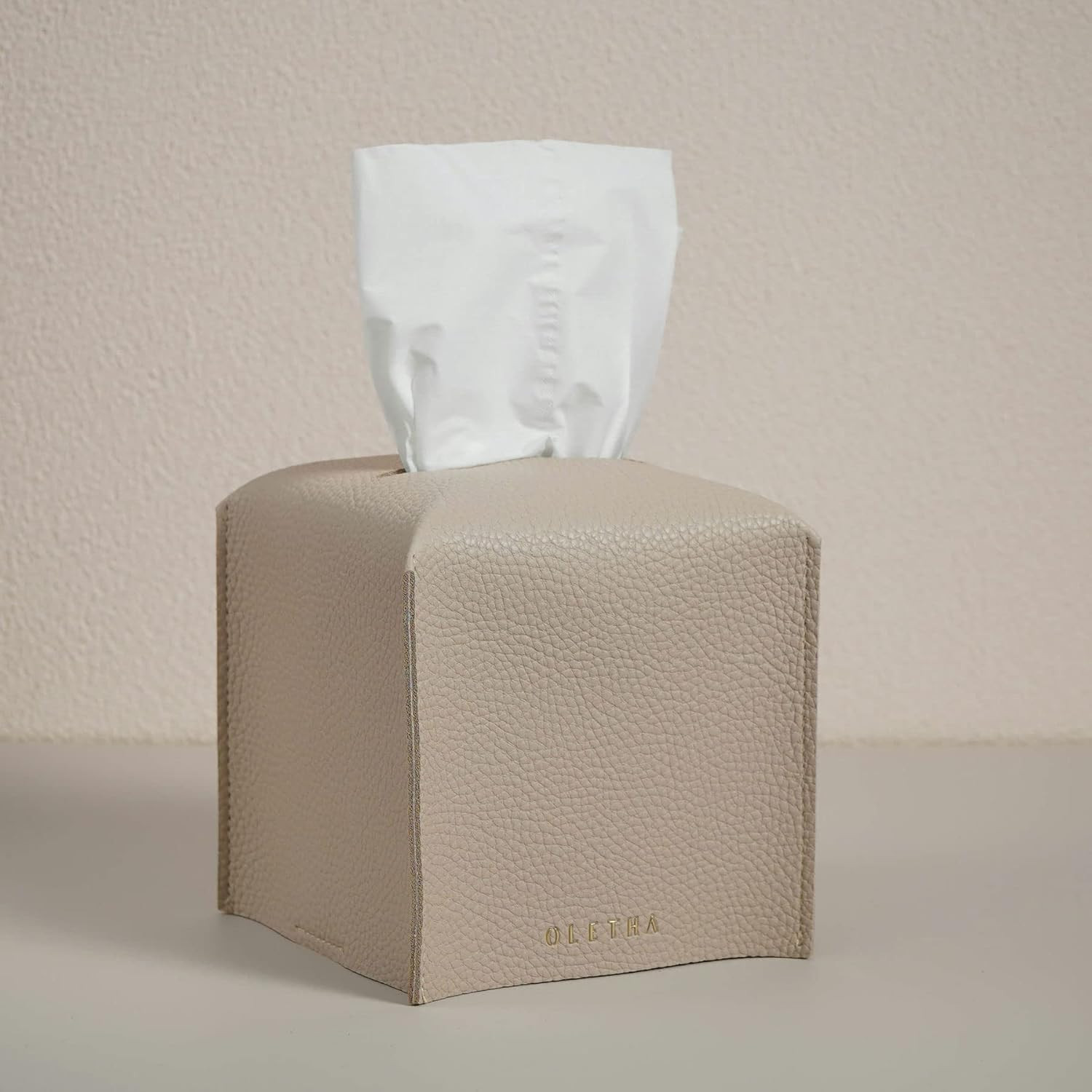 OLETHA Square Tissue Box Cover, Aesthetic Desk Decor, Light Taupe | Amazon (US)