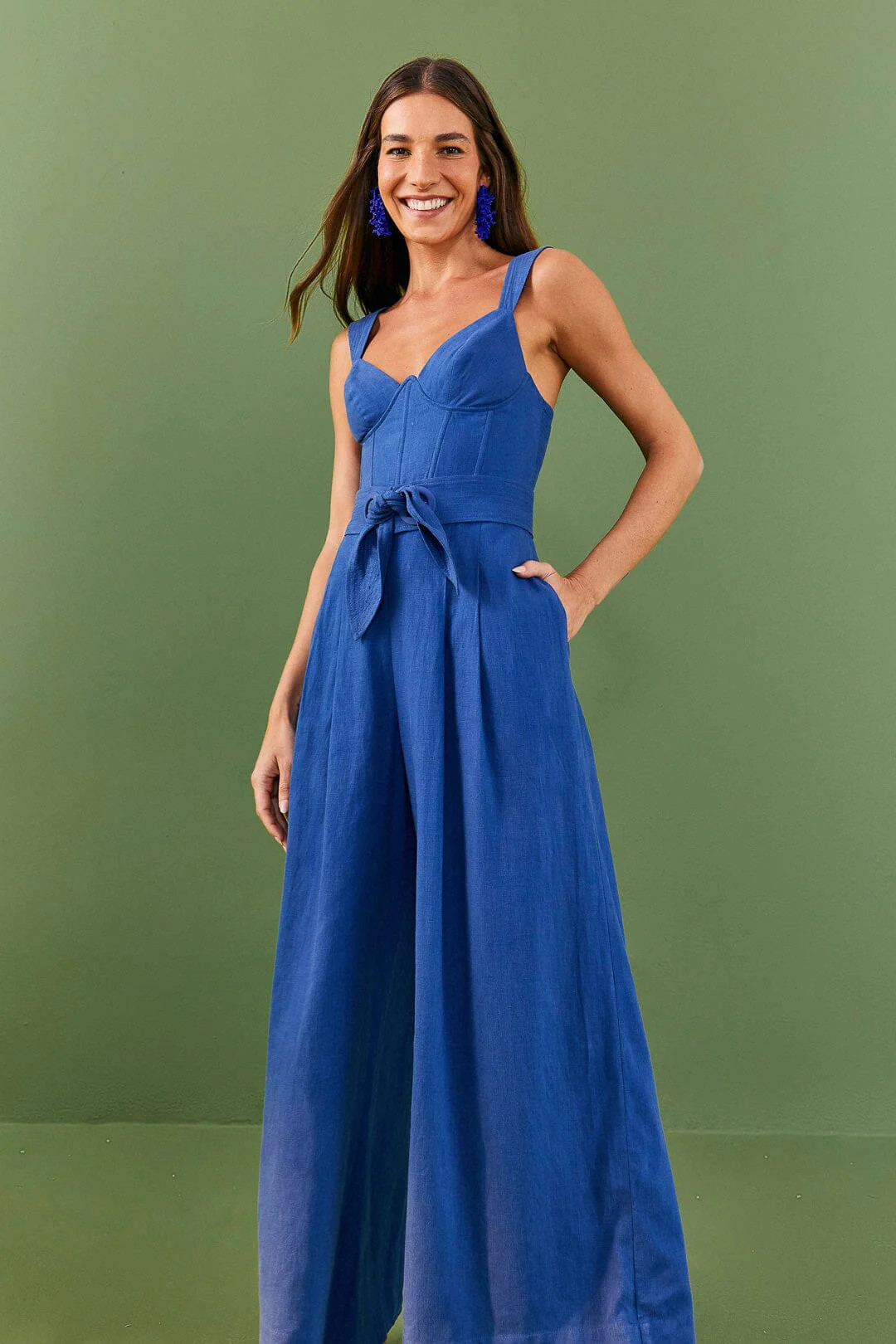 Dark Blue Belted Jumpsuit | FarmRio (US)