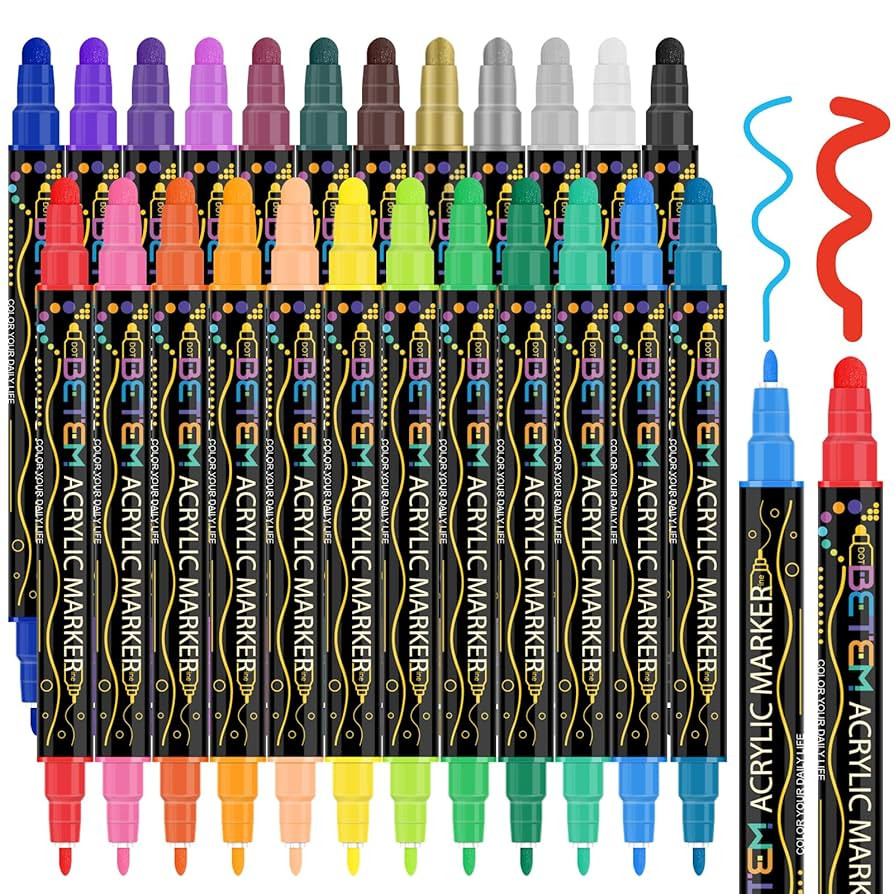 Betem 24 Colors Dual Tip Acrylic Paint Pens Markers, Premium Acrylic Paint Pens for Wood, Canvas,... | Amazon (US)