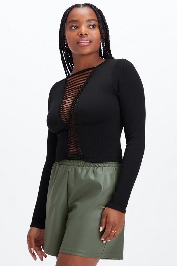 Ribbed Seamless Braided Long-Sleeve Top | Fabletics - North America