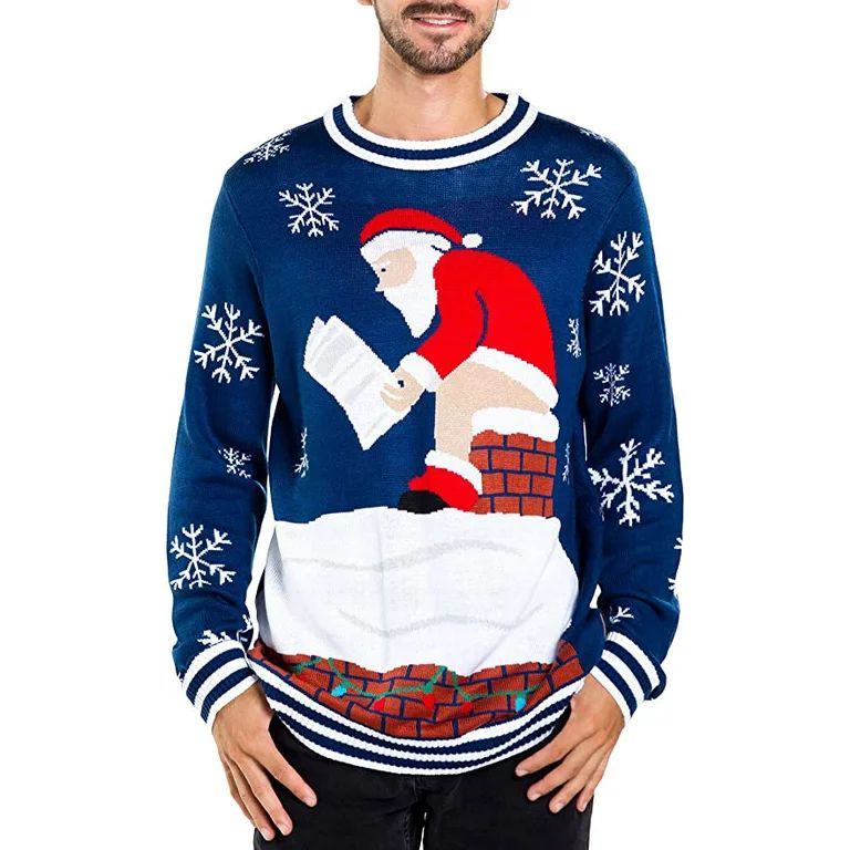 Men's Santa's Pooping Down the Chimney Funny Ugly Christmas Sweater Size: X-Large | Walmart (US)