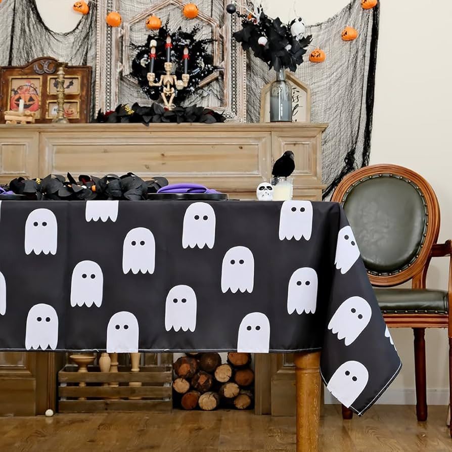 GEEORY Halloween Ghost Tablecloth, 60 x 84 Inch Rectangle Black and White Spooky Holiday Decorati... | Amazon (US)