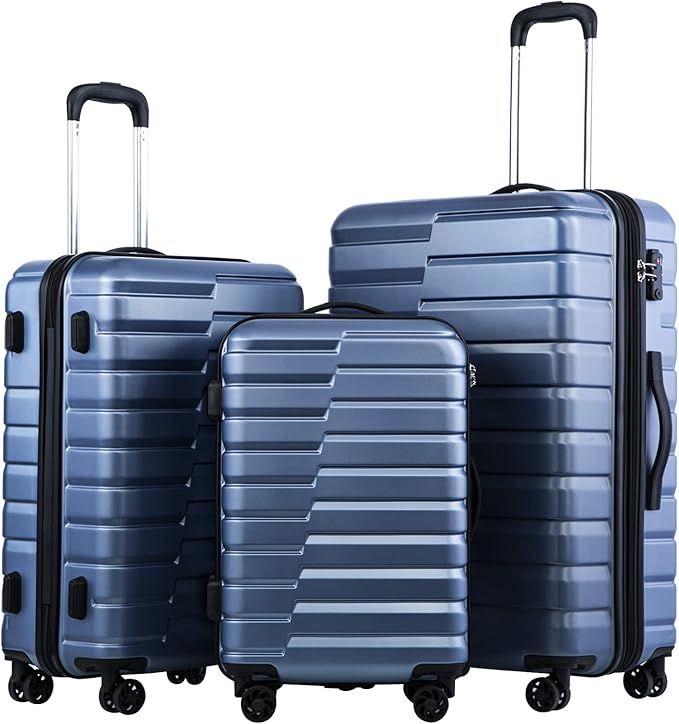 Coolife Expandable Suitcase Luggage set PC ABS TSA Lock Spinner Carry on 3 Piece Sets (blue) | Amazon (US)