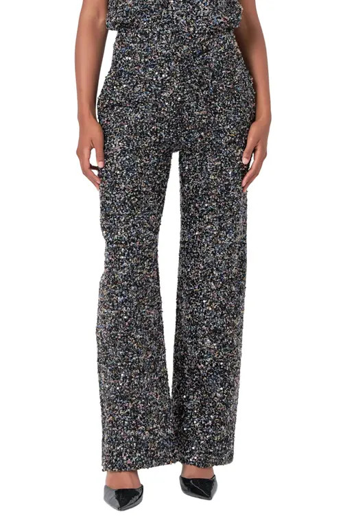 Endless Rose High Waist Wide Leg Bouclé Tweed Pants in Black Multi at Nordstrom, Size Large | Nordstrom