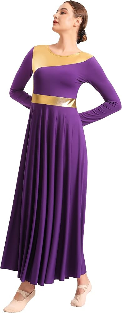 Praise Dance Dresses for Women High Neck Long Sleeve Dancewear Liturgical Worship Dress,Soft Lini... | Amazon (US)