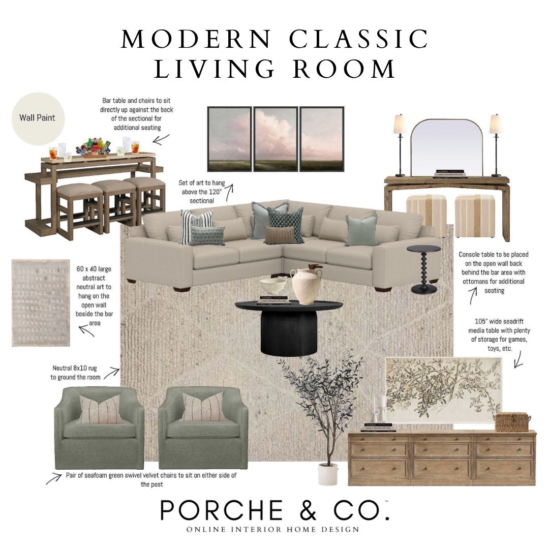 A fresh take on comfort + function — this Modern Classic Living Room brings in cozy neutrals, seafoam velvet chairs, layered textures, and multifunctional seating. Designed with real life in mind ✨ Living Room Online Interior Design by Porche & Co.

#porcheandco #visionboard #moodboard #interiordesign #virtualdesign #modernclassic #livingroomdesign #onlineinteriordesign #neutralhome #cozyvibes



#LTKHome #LTKStyleTip #LTKOver40