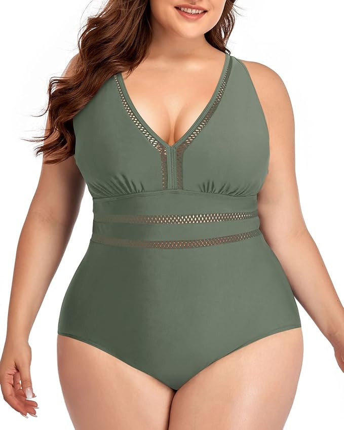 Daci Women Plus Size One Piece Swimsuits Sexy V Neck Backless Bathing Suit | Amazon (US)