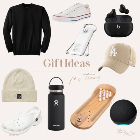 Gift ideas for teens include a sweatshirt, beanie, LA hat, ear buds, a Hydroflask, Alexa speaker, Crocs, Converse, and a bowling game. 

Gift guide, gifts for teens, holiday, Christmas 

#LTKGiftGuide #LTKHoliday #LTKfindsunder50