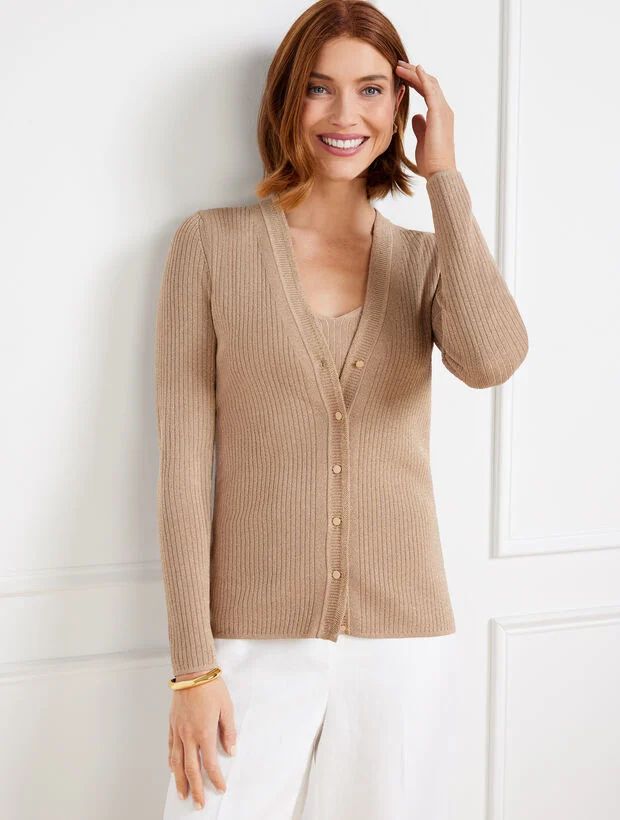 Metallic Ribbed V-Neck Cardigan | Talbots