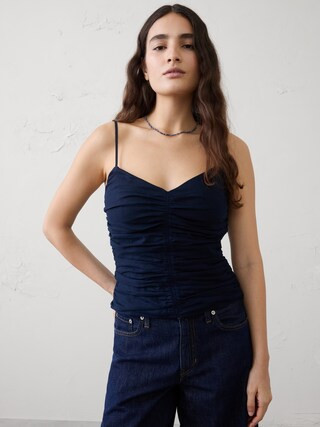 Linen-Blend Strappy Ruched Top | Banana Republic Factory