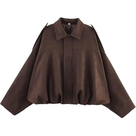 EVALESS Womens Faux Suede Bomber Jackets Long Sleeve Fall Coats Zip Up Cropped Jacket Trendy Wint... | Amazon (US)