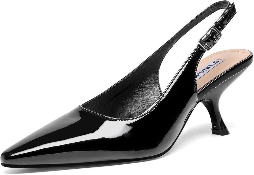 STUNAHOME Slingback Heels for Women Closed Pointed Toe Kitten Pumps Fashion Low Heel Wedding Casu... | Amazon (US)