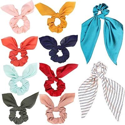 Cehomi10 Pcs Hair Scrunchies Satin Scarf Chiffon Ponytail Holder Bow Silk Headband Bobbles Soft E... | Amazon (US)