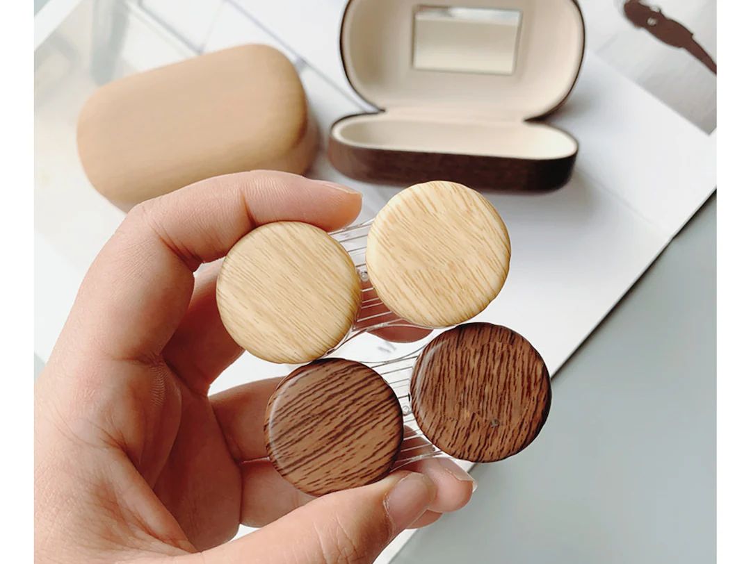 Wood Grain Contact Lens Case With Mirror Cosmetic Travel Case Leak-proof Storage contact Lens Tra... | Etsy (US)