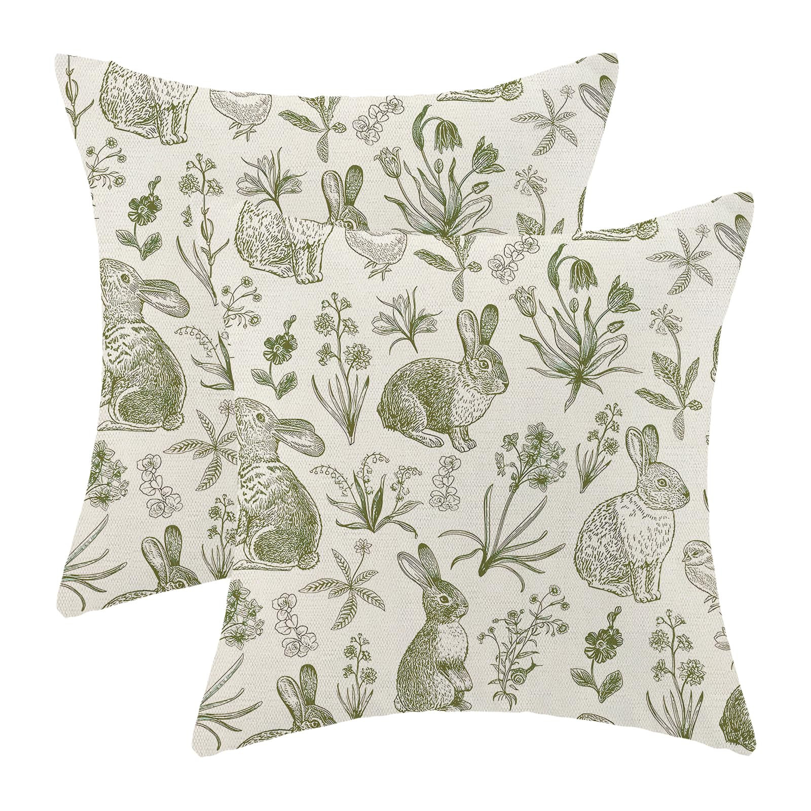 Sage Green Easter Pillow Covers 18x18 Inch Set of 2 Spring Easter Bunny Floral Throw Pillows Outd... | Amazon (US)