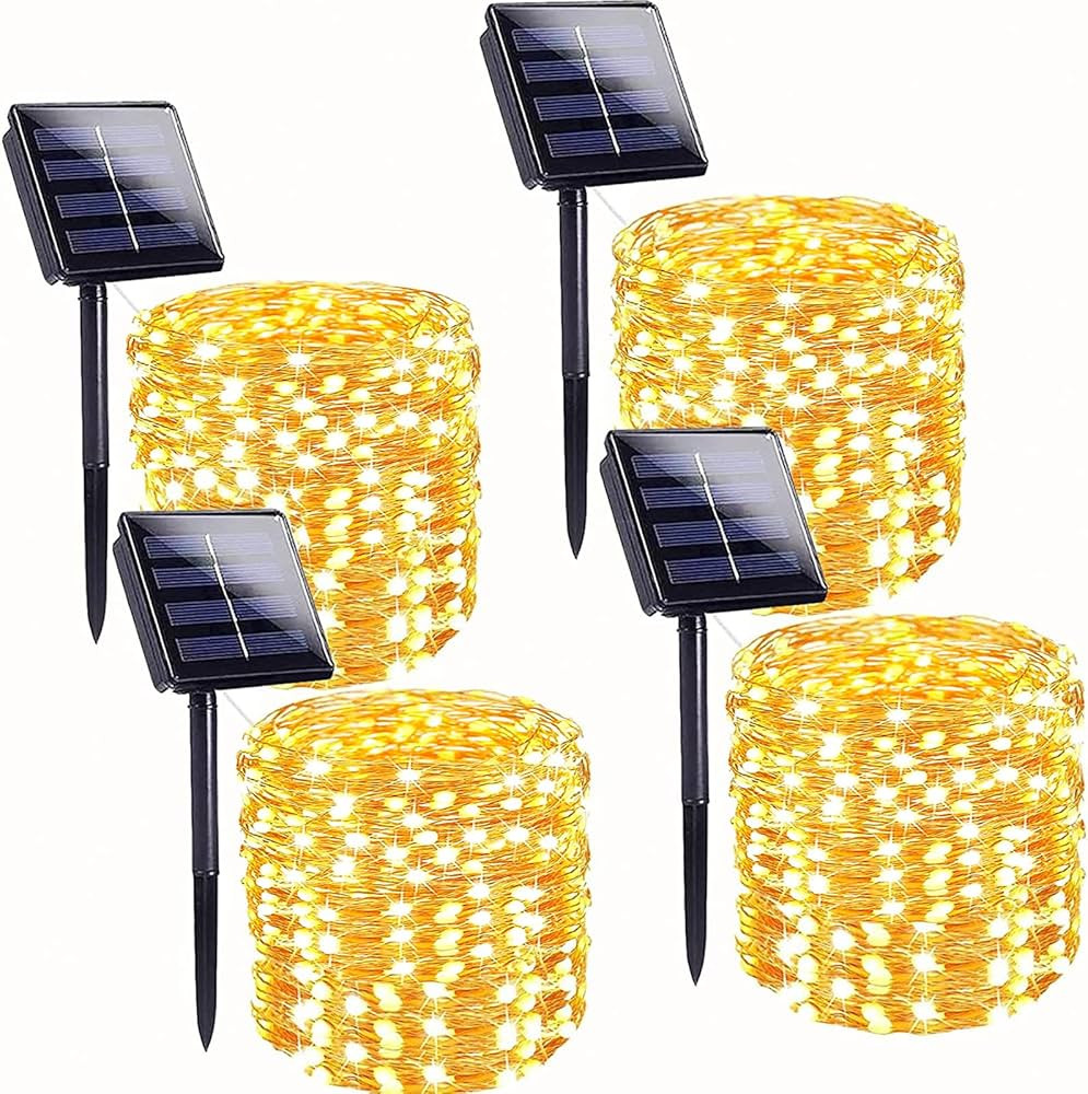4-Pack 160FT 400 LED Solar String Lights for Outside, Solar Lights Outdoor with 8 Lighting Modes,... | Amazon (US)