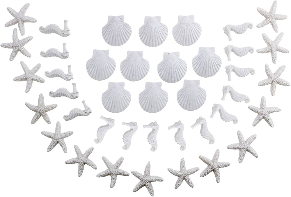 LJY 40 Pieces Mini 3cm White Resin Pencil Finger Starfish Seahorse & Seashells Set for Wedding Ho... | Amazon (US)