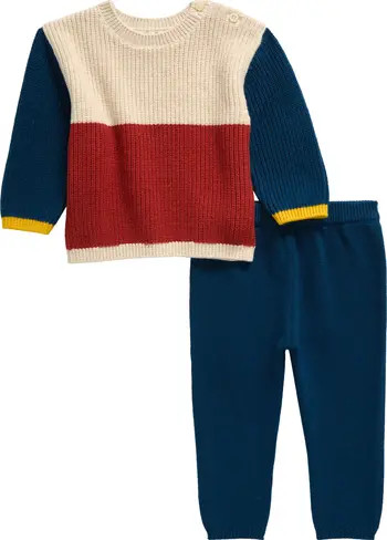 Colorblock Cotton Blend Sweater & Pants Set | Nordstrom