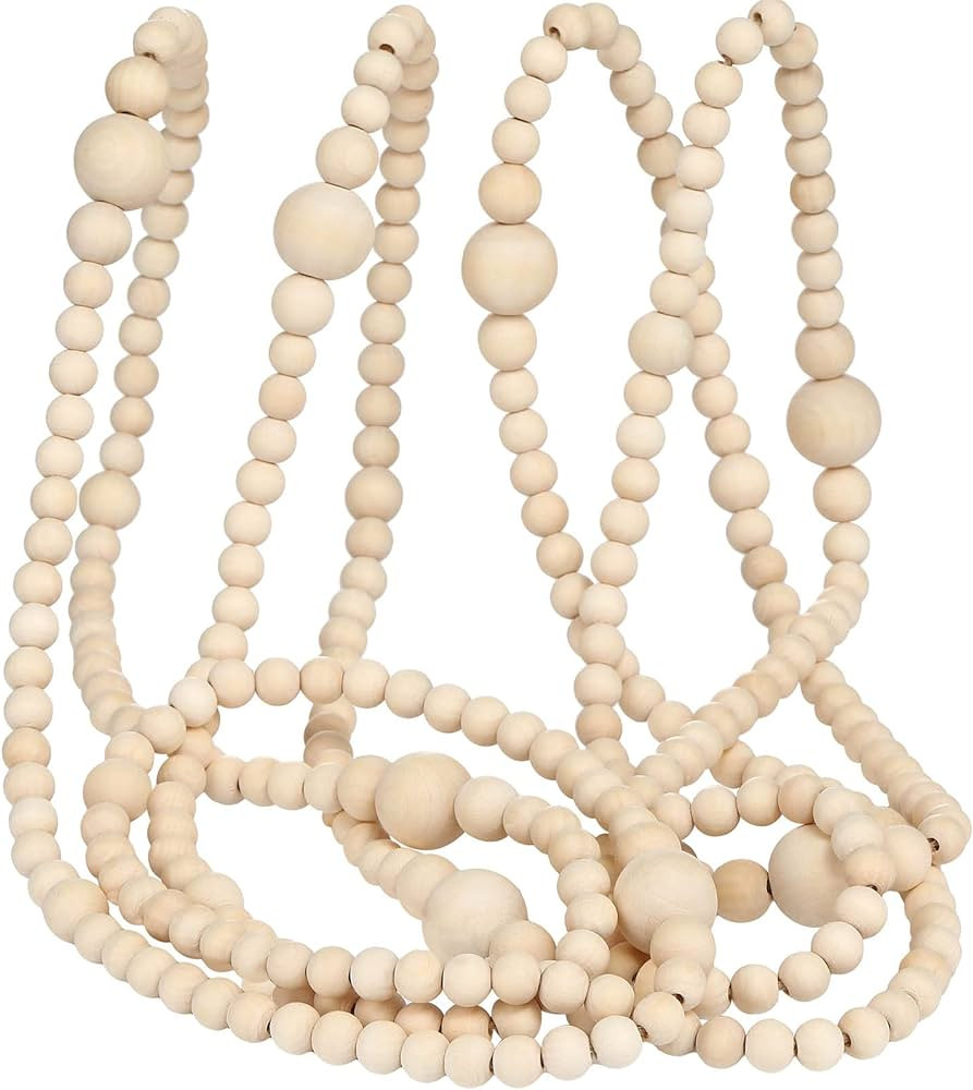 Amazon.com: 12 Feet Christmas Wooden Beads Xmas Bead Garland Round Craft Bead Garland Farmhouse B... | Amazon (US)