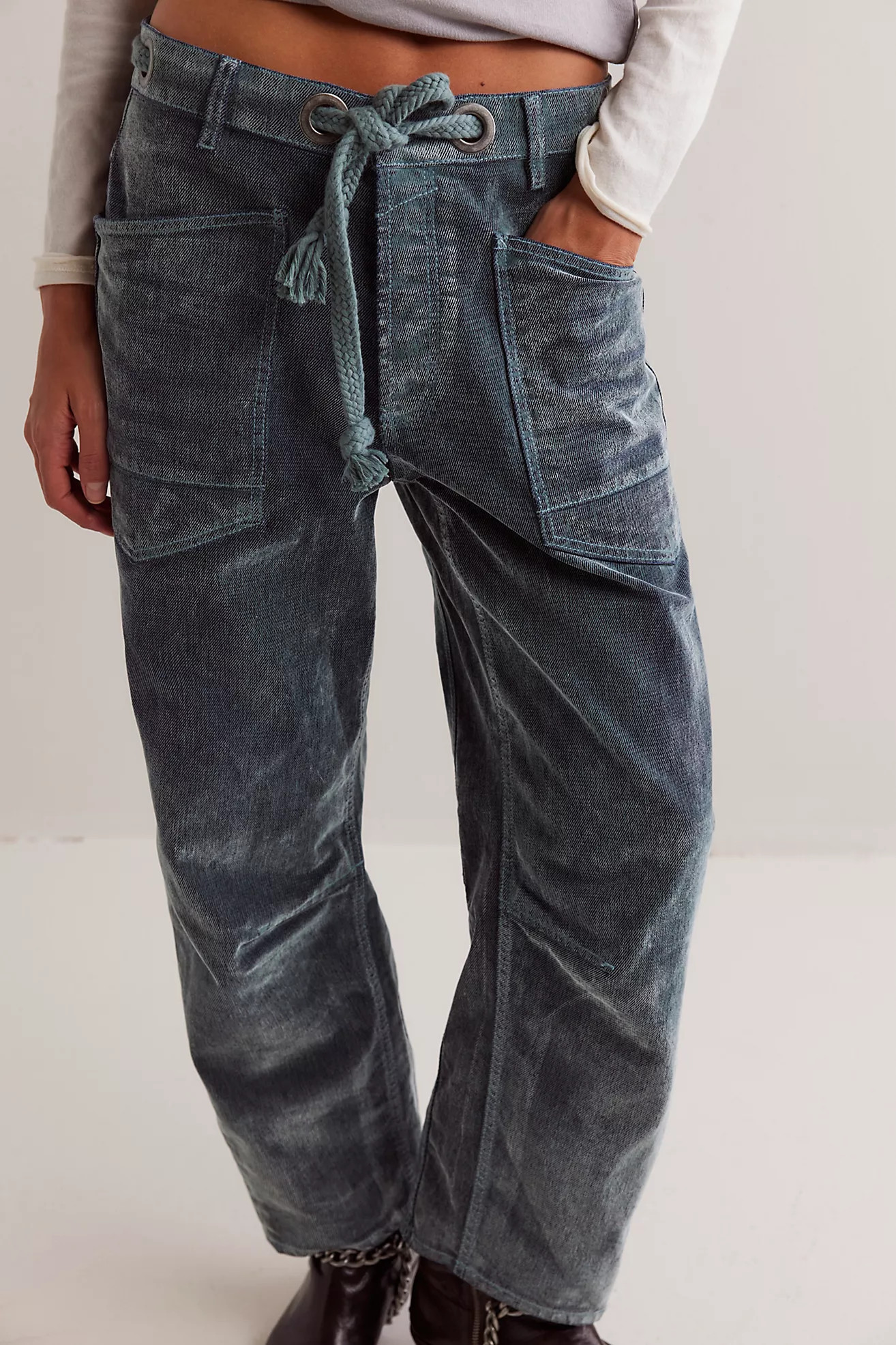 We The Free Moxie Flocked Pull-On Barrel Jeans | Free People (Global - UK&FR Excluded)