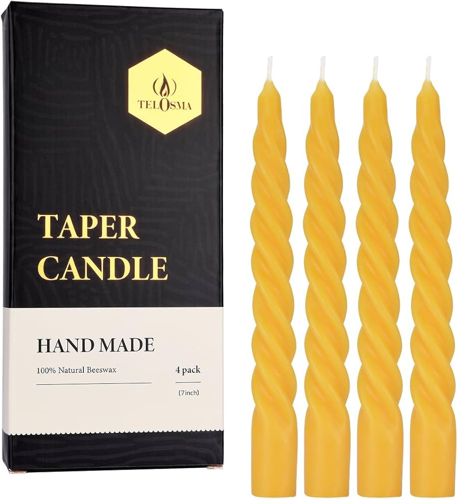 Beeswax Taper Candles Set of 4,Spiral Taper Candle Dripless Short Candle Sticks for Dinner Weddin... | Amazon (US)