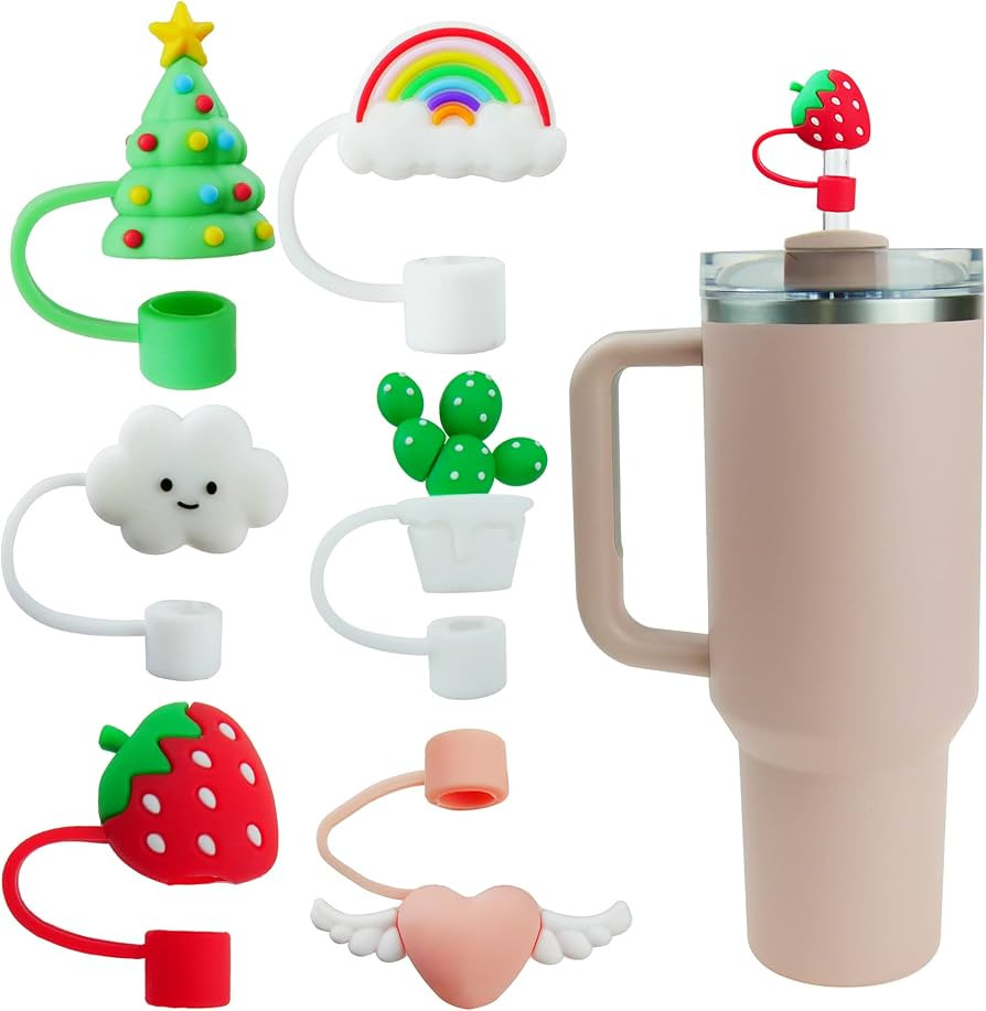 Straw Cover for Stanley Cups 40 oz - 6 Pack Cute Colorful Silicone Reusable Drinking Straw Lids f... | Amazon (US)