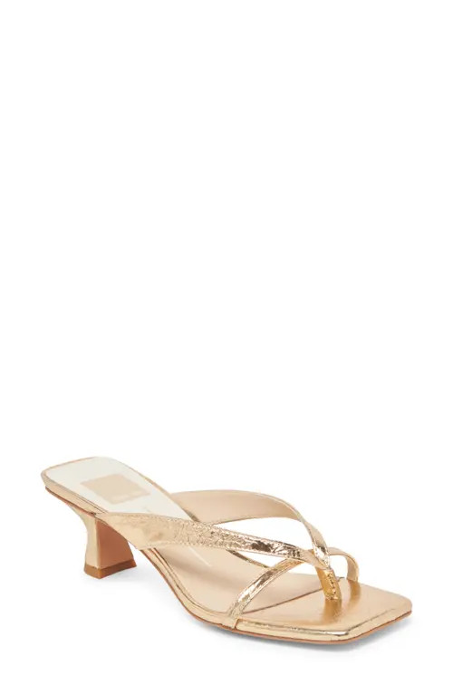 Dolce Vita Brevel Kitten Heel Flip Flop in Gold Distressed Leather at Nordstrom, Size 9 | Nordstrom