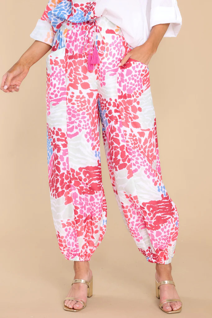 She's A Wild One White Multi Print Joggers | Red Dress 