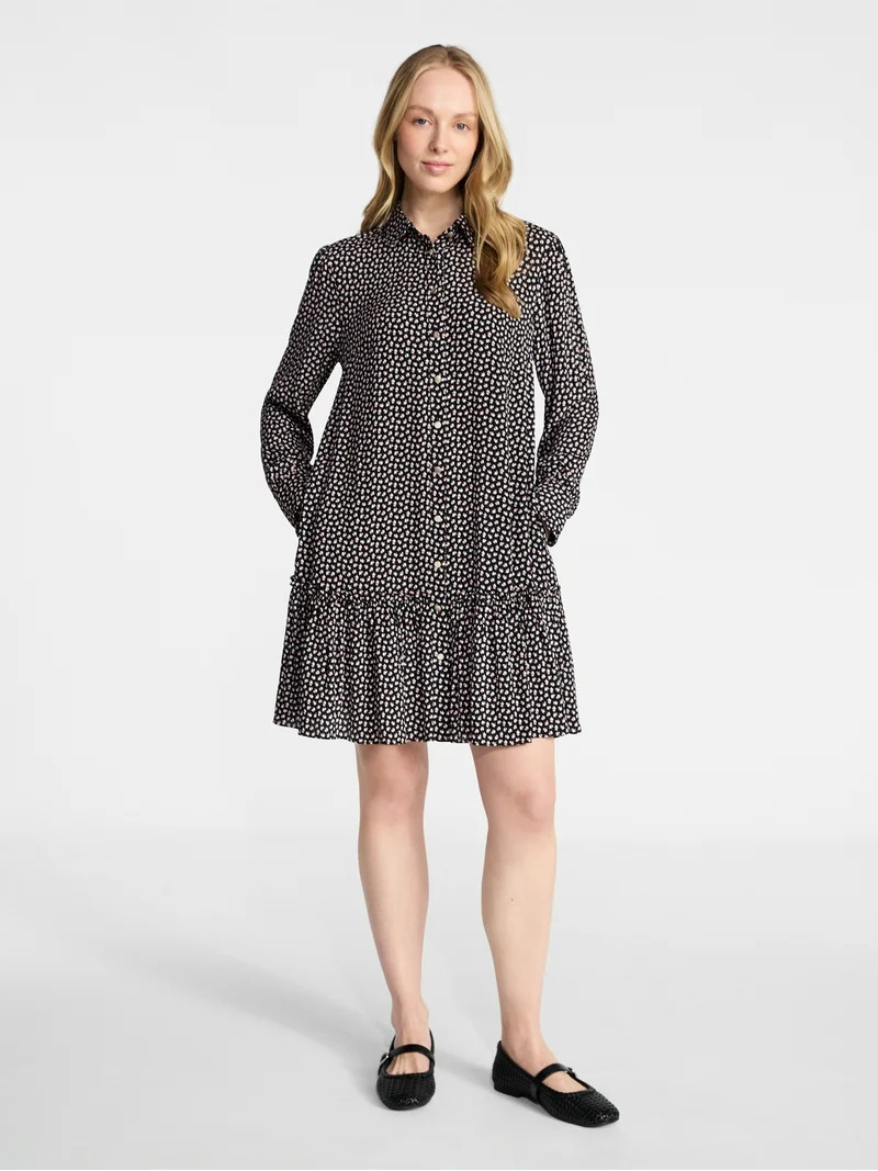 Time and Tru Women's Ruffle Mini Shirtdress, Sizes XS-XXXL | Walmart (US)