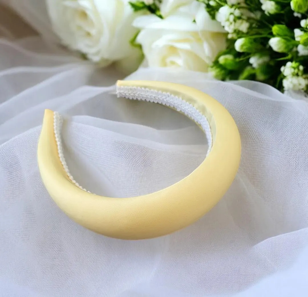 Yellow Padded Headband, Duchess Satin Halo, Poufy, 4 Cms Wide - Etsy UK | Etsy (Global)