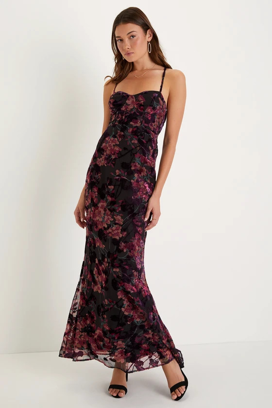 Dramatically Elegant Black Floral Velvet Mermaid Maxi Dress | Lulus (US)