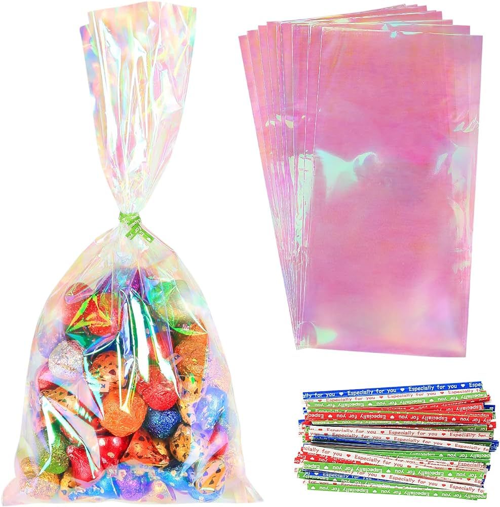 Amazon.com: HRX Package 120pcs Iridescent Cellophane Treat Bags with Ties, 6x9 inch Holographic P... | Amazon (US)