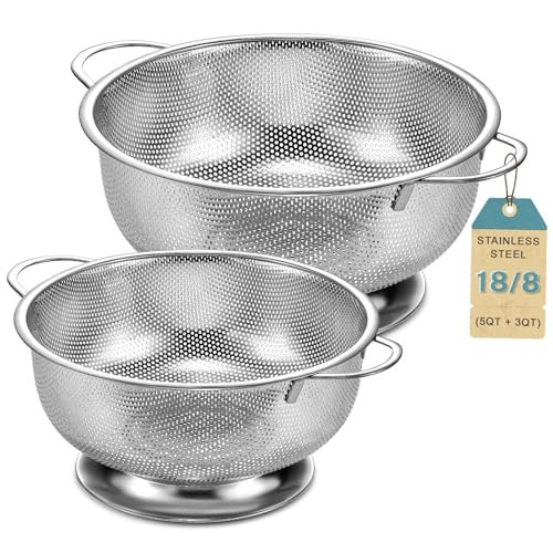 Pleafind Colander for Kitchen - 5 QT & 3 QT Stainless Steel Strainer with Handle, Kitchen Strainer Colanders Bowl for Pasta, Noodles, Spaghetti, Vegetables and Fruits, Rust-Resistant & Dishwasher Safe | Amazon (US)
