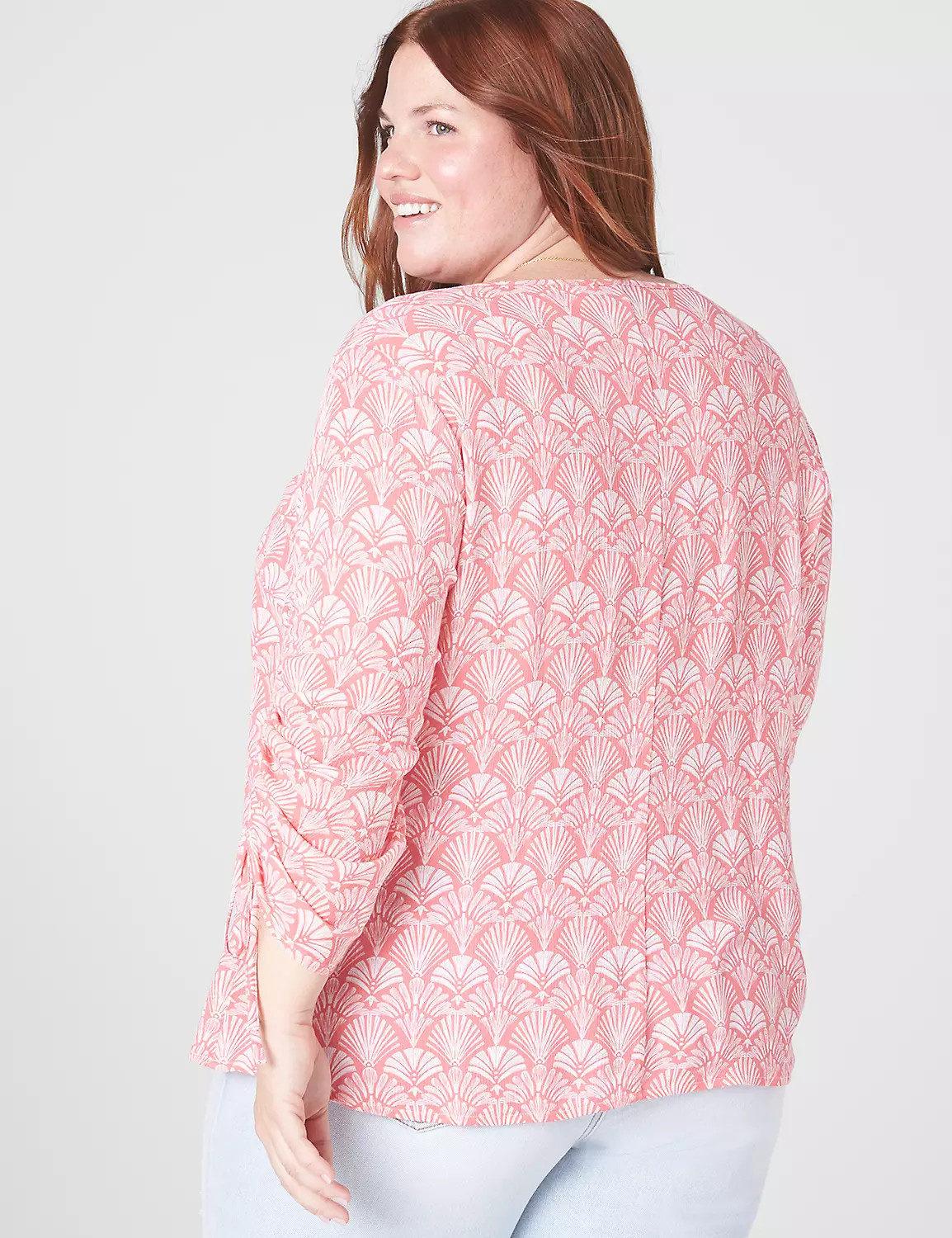 Classic Squared V-Neck Shirred-Sleeve Top | LaneBryant | Lane Bryant (US)