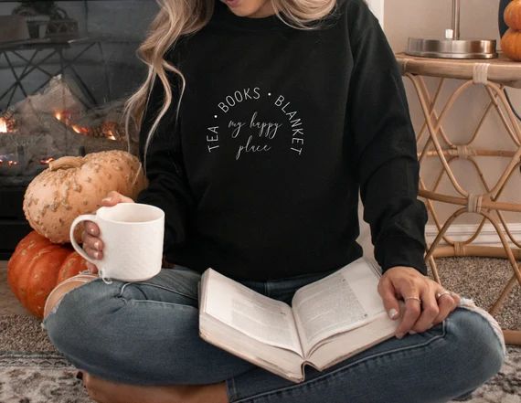 Book Lover Sweatshirt, Tea, Books, Blanket, My Happy Place Sweatshirt, Book Sweater, Book-lover S... | Etsy (CAD)