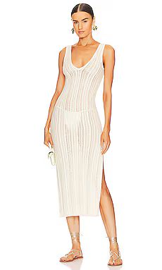 L'Academie Lysa Pointelle Midi Dress in Ivory from Revolve.com | Revolve Clothing (Global)