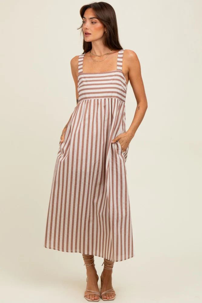 Mocha Striped Sleeveless Midi Dress | PinkBlush Maternity