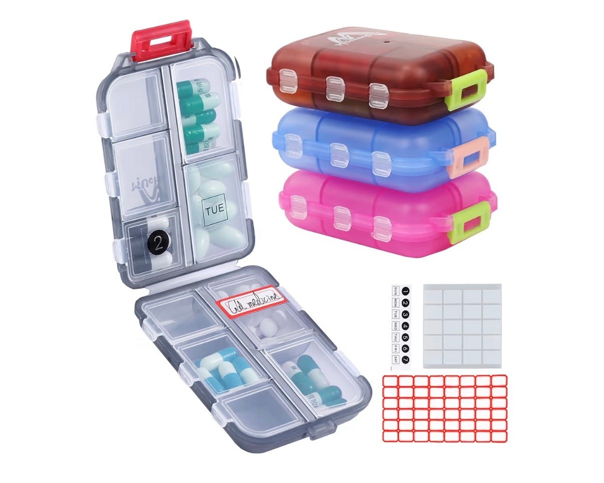 4PS Travel Pill Organizer with 164 Slice Labels , 10
Compartments Travel Pill Box Portable Folding Small Pill Case
Daily Pill Container Used for Carry Storage Medicine
Organizer

#LTKdayinmylife #LTKselfcare #LTKmorningroutine