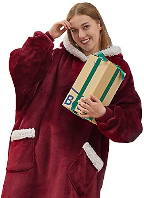 BEDSURE Wearable Blanket Hoodie - Sherpa Fleece Hooded Blanket for Adult as A Gift, Warm & Comfortab | Amazon (US)