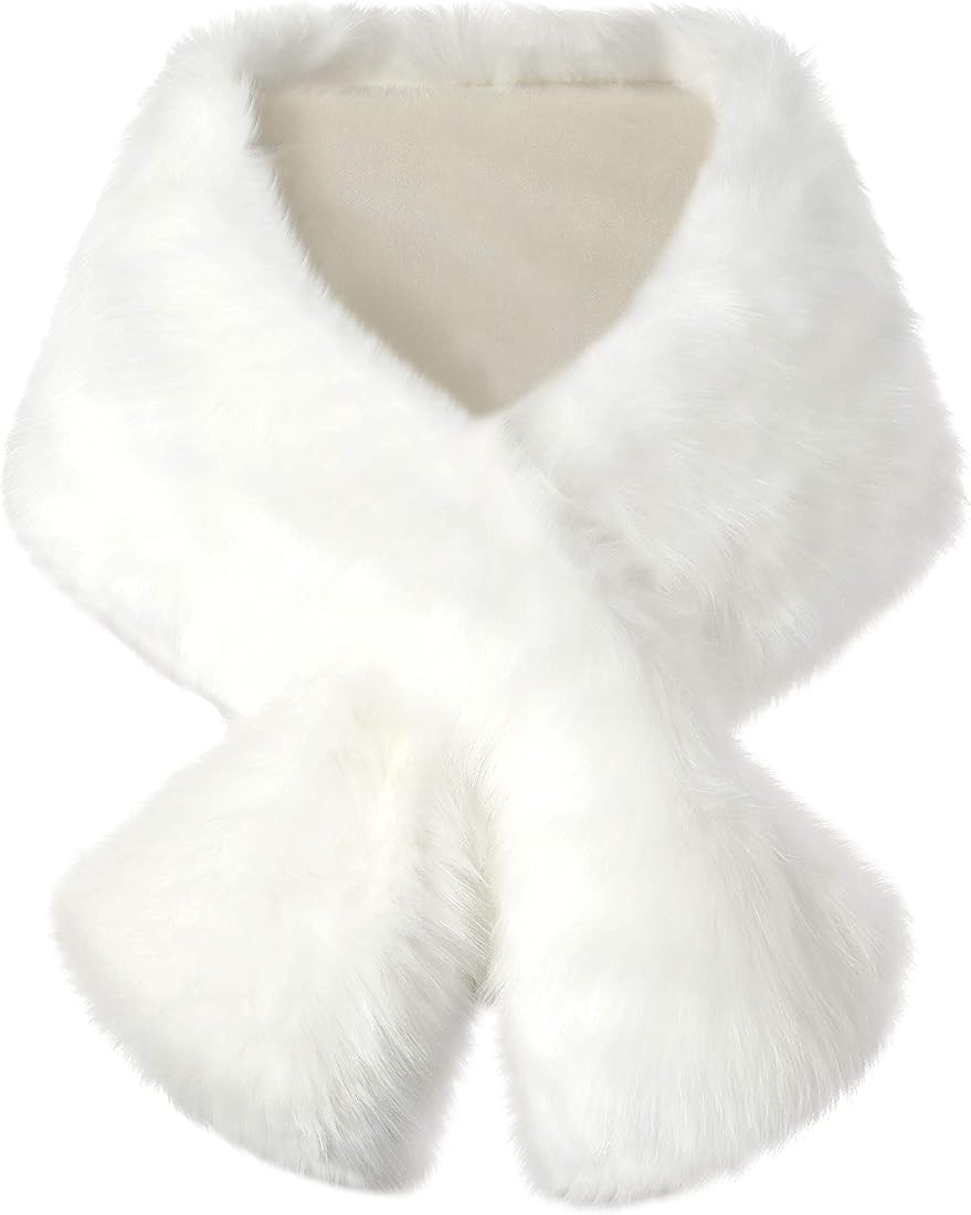 BABEYOND Womens Faux Fur Collar Shawl Faux Fur Scarf Wrap Evening Cape for Winter Coat | Amazon (US)