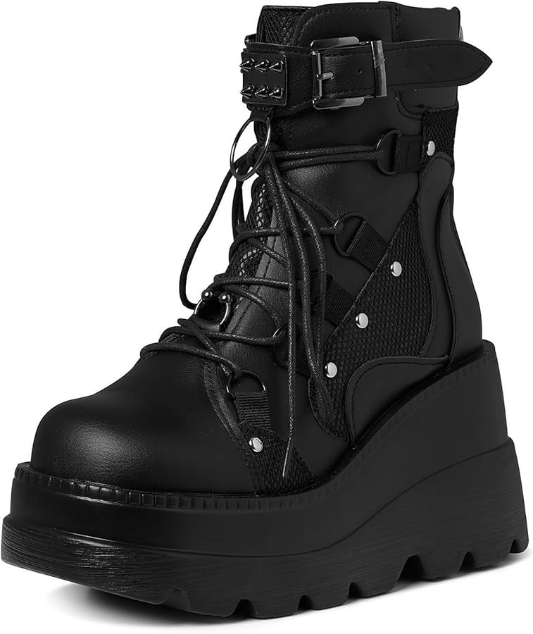 Tscoyuki Platform Ankle Boots for Women Chunky High Heel Booties Goth Round Toe Combat Boots Wome... | Amazon (US)