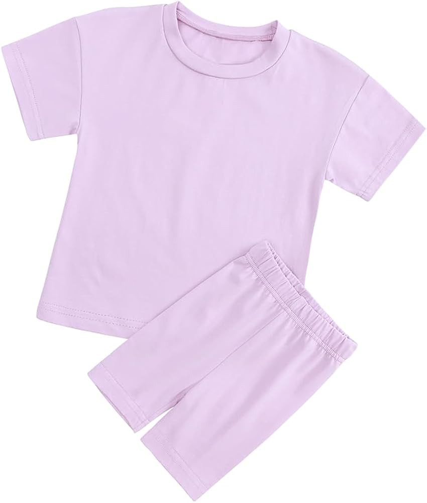 HahaNice Toddler Girls Summer Outfits Cotton Solid T-Shirt & Biker Shorts Set for Little Girls 2 ... | Amazon (US)