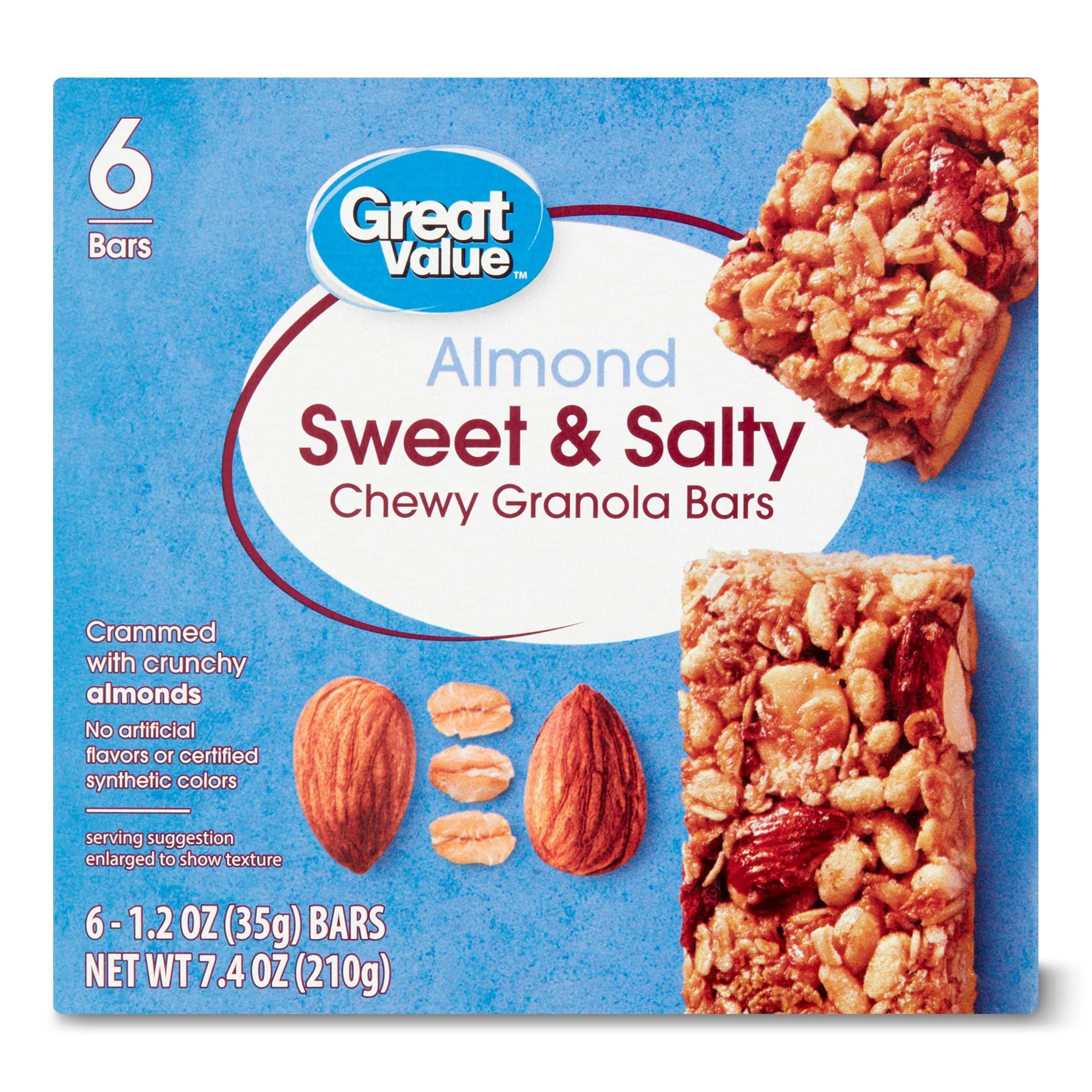 Great Value Sweet & Salty Chewy Almond Granola Bars, 1.23 oz, 6 Count - Walmart.com | Walmart (US)