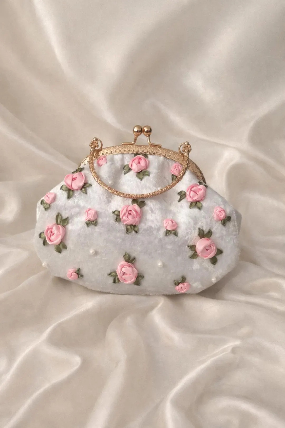 White clutch bag with roses – Embroidered bridal bag with pink roses, elegant evening bag, roma... | Etsy (DACH)
