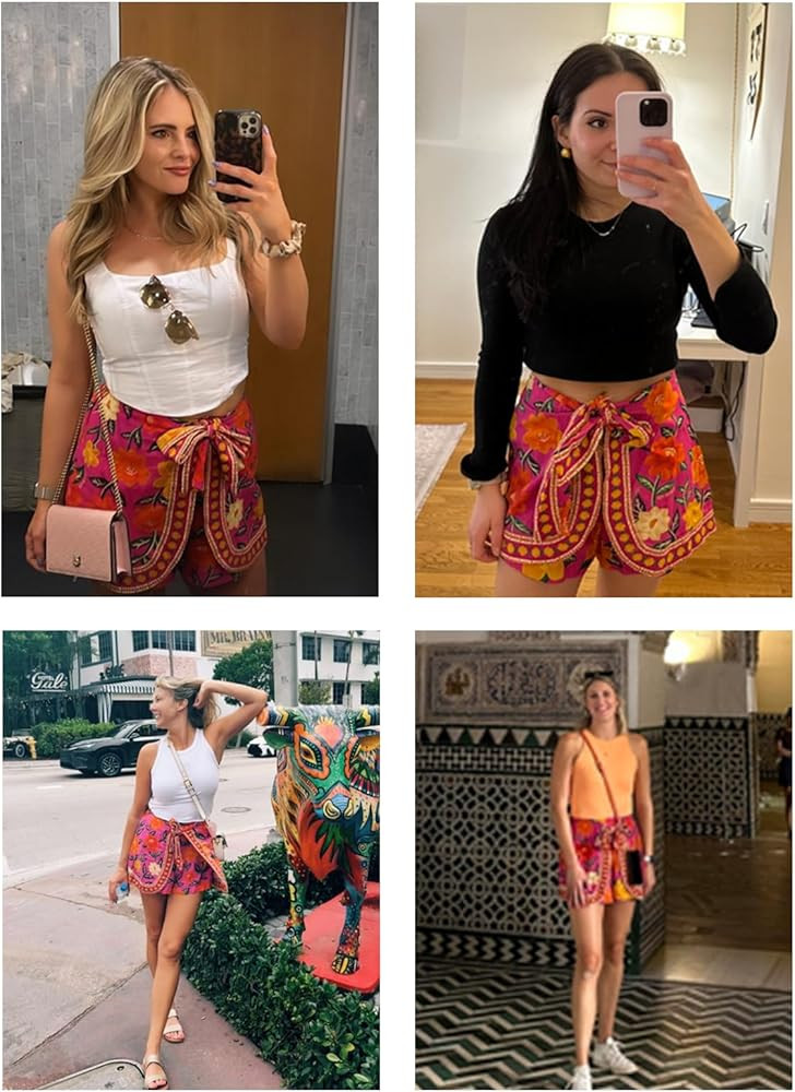 Women's Boho Wrap Skort High Waist Mini Flowy Floral Skirt Shorts for Beach Vacation Summer Festi... | Amazon (US)